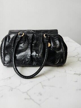 Brahmin Black Croc-Embossed Leather Shoulder Bag Satchel with Double Handles